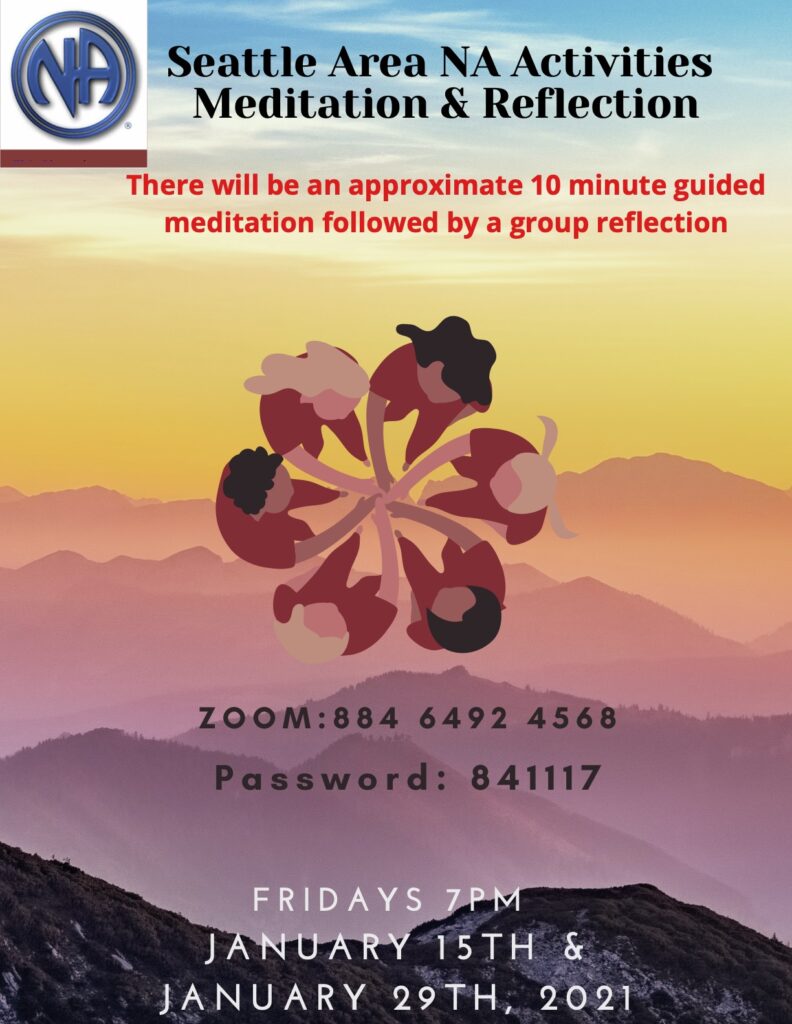 Meditation & Reflection flyer - stylized flower with mountains in the background